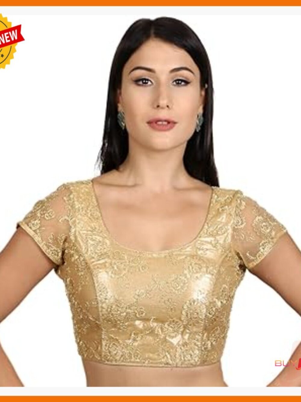 XXL Gold Saree Blouse Designer Choli Crop Top Hook Eye Closure